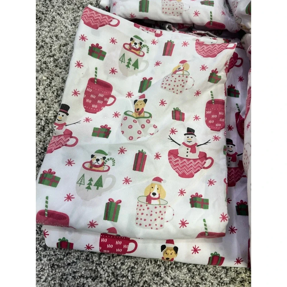 Christmas Holiday Puppy‎ Dog Twin Sheets, White/Red, Soft Adorable 3 Piece